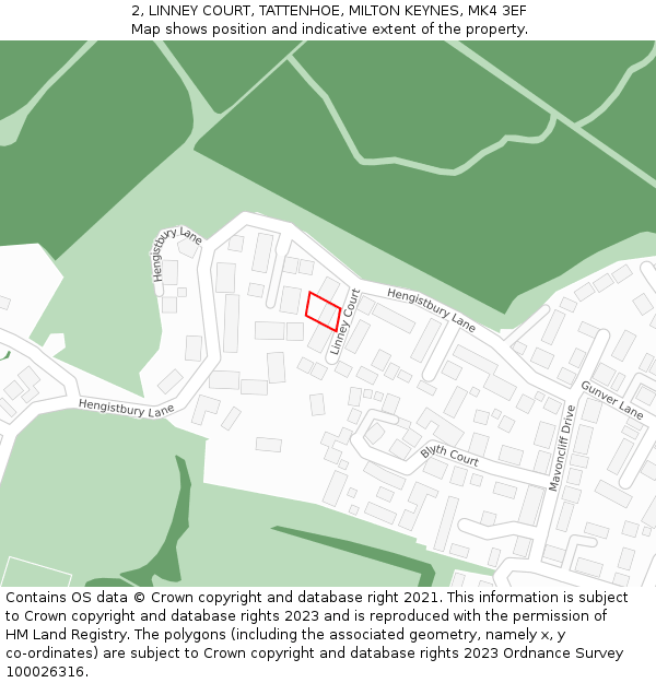 2, LINNEY COURT, TATTENHOE, MILTON KEYNES, MK4 3EF: Location map and indicative extent of plot