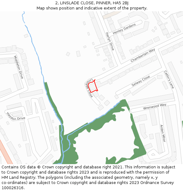 2, LINSLADE CLOSE, PINNER, HA5 2BJ: Location map and indicative extent of plot