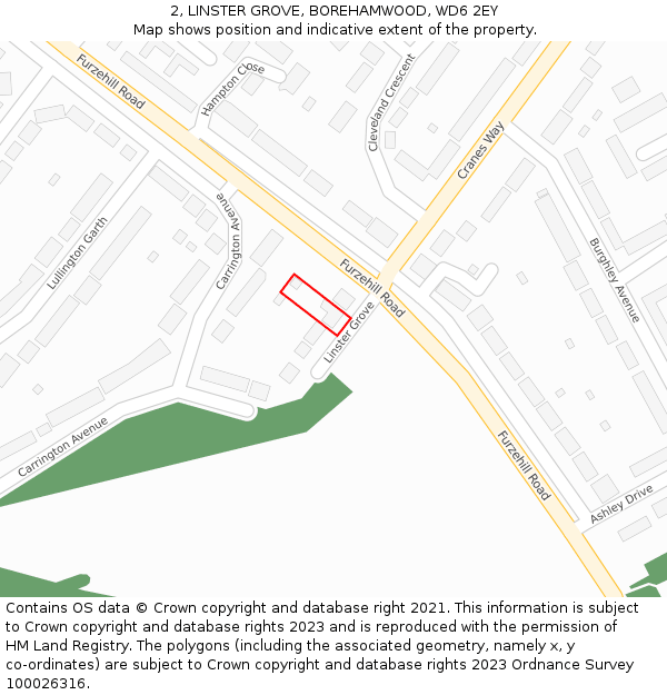 2, LINSTER GROVE, BOREHAMWOOD, WD6 2EY: Location map and indicative extent of plot