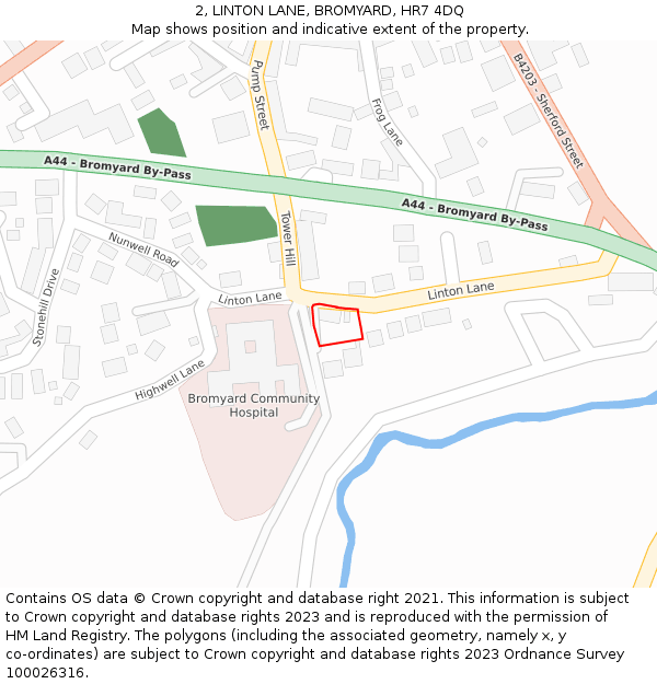 2, LINTON LANE, BROMYARD, HR7 4DQ: Location map and indicative extent of plot