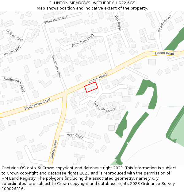 2, LINTON MEADOWS, WETHERBY, LS22 6GS: Location map and indicative extent of plot