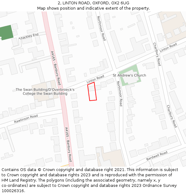 2, LINTON ROAD, OXFORD, OX2 6UG: Location map and indicative extent of plot