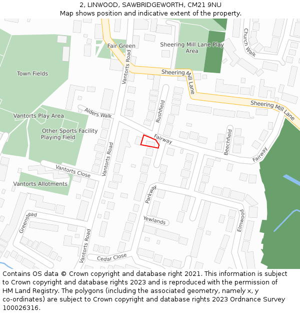 2, LINWOOD, SAWBRIDGEWORTH, CM21 9NU: Location map and indicative extent of plot