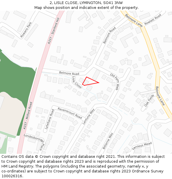 2, LISLE CLOSE, LYMINGTON, SO41 3NW: Location map and indicative extent of plot