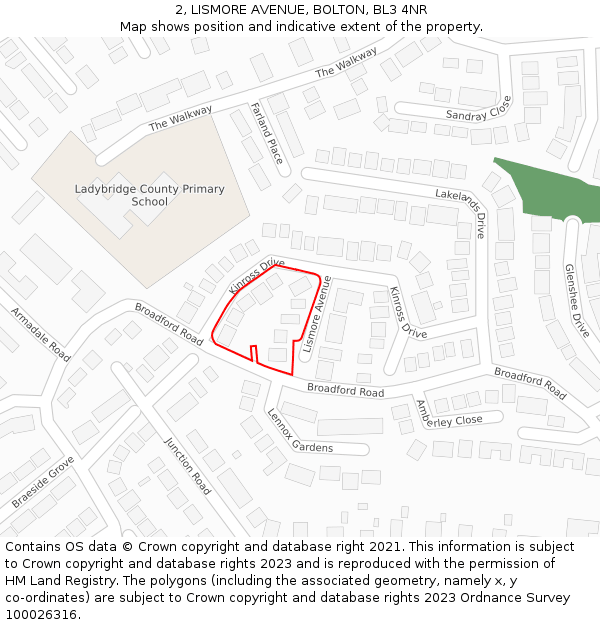 2, LISMORE AVENUE, BOLTON, BL3 4NR: Location map and indicative extent of plot