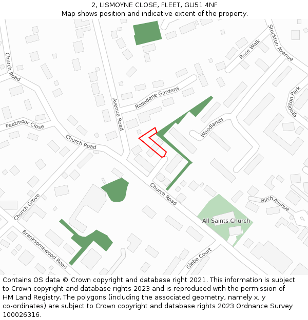 2, LISMOYNE CLOSE, FLEET, GU51 4NF: Location map and indicative extent of plot