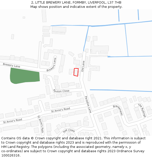 2, LITTLE BREWERY LANE, FORMBY, LIVERPOOL, L37 7HB: Location map and indicative extent of plot