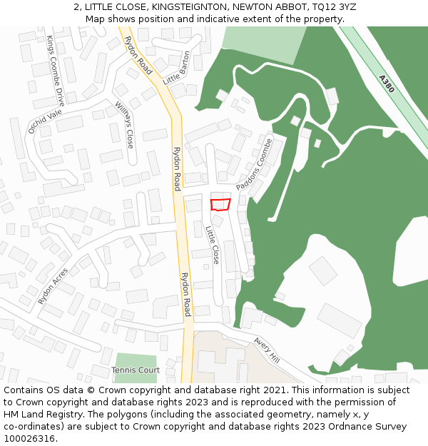 2, LITTLE CLOSE, KINGSTEIGNTON, NEWTON ABBOT, TQ12 3YZ: Location map and indicative extent of plot