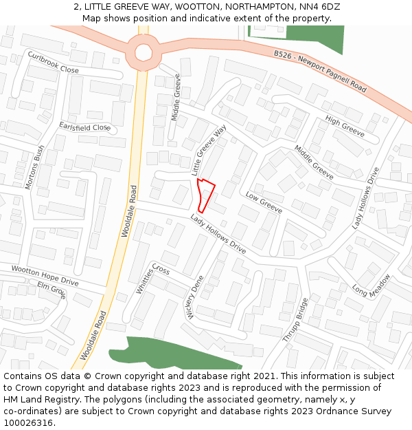 2, LITTLE GREEVE WAY, WOOTTON, NORTHAMPTON, NN4 6DZ: Location map and indicative extent of plot