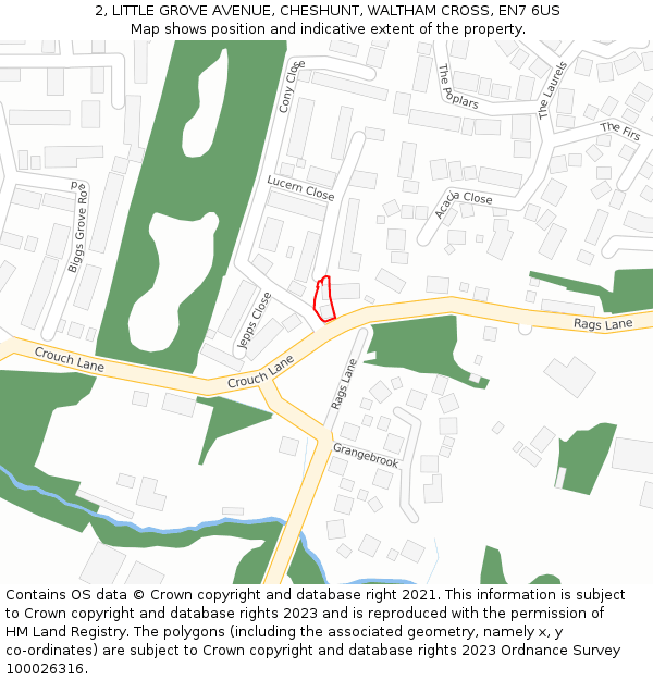 2, LITTLE GROVE AVENUE, CHESHUNT, WALTHAM CROSS, EN7 6US: Location map and indicative extent of plot