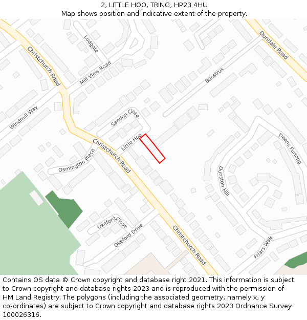 2, LITTLE HOO, TRING, HP23 4HU: Location map and indicative extent of plot