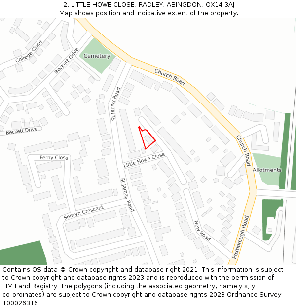 2, LITTLE HOWE CLOSE, RADLEY, ABINGDON, OX14 3AJ: Location map and indicative extent of plot
