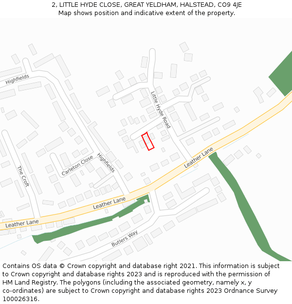 2, LITTLE HYDE CLOSE, GREAT YELDHAM, HALSTEAD, CO9 4JE: Location map and indicative extent of plot