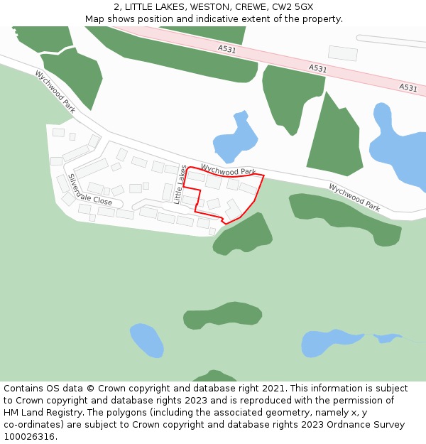 2, LITTLE LAKES, WESTON, CREWE, CW2 5GX: Location map and indicative extent of plot