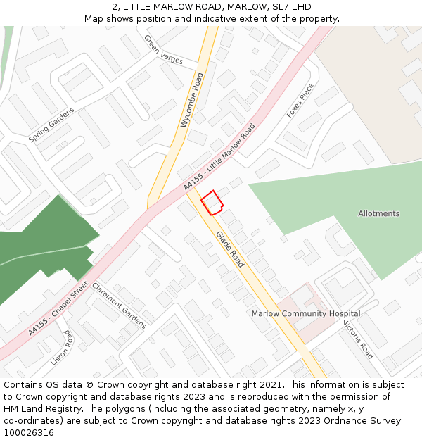 2, LITTLE MARLOW ROAD, MARLOW, SL7 1HD: Location map and indicative extent of plot