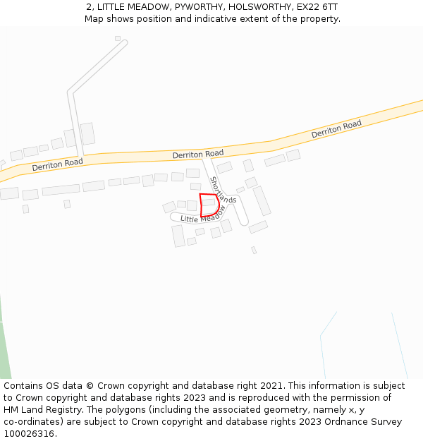 2, LITTLE MEADOW, PYWORTHY, HOLSWORTHY, EX22 6TT: Location map and indicative extent of plot