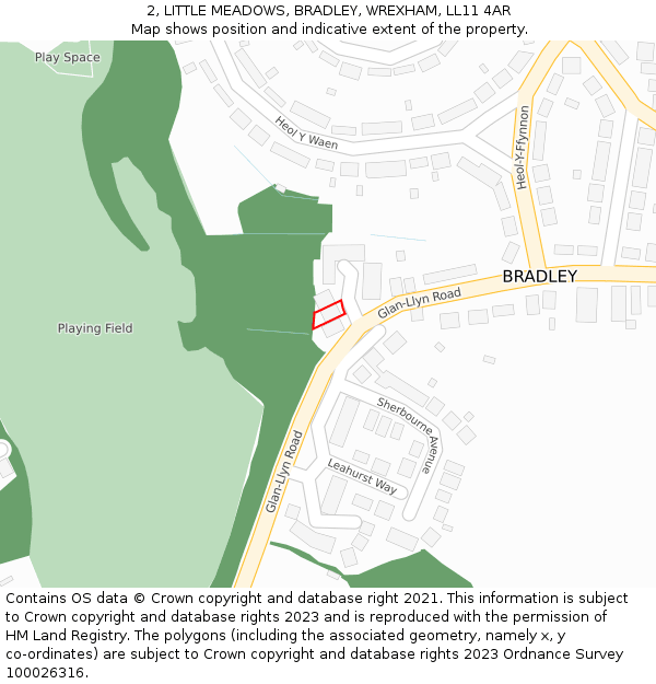 2, LITTLE MEADOWS, BRADLEY, WREXHAM, LL11 4AR: Location map and indicative extent of plot