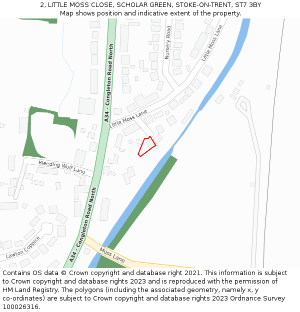 2, LITTLE MOSS CLOSE, SCHOLAR GREEN, STOKE-ON-TRENT, ST7 3BY: Location map and indicative extent of plot