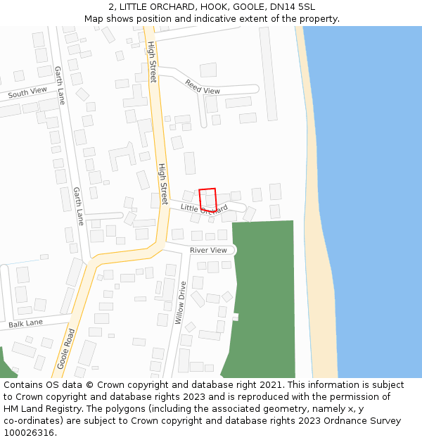 2, LITTLE ORCHARD, HOOK, GOOLE, DN14 5SL: Location map and indicative extent of plot