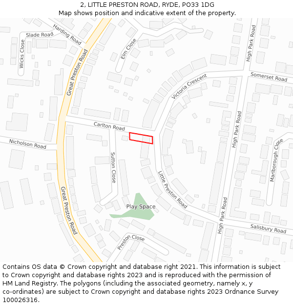 2, LITTLE PRESTON ROAD, RYDE, PO33 1DG: Location map and indicative extent of plot