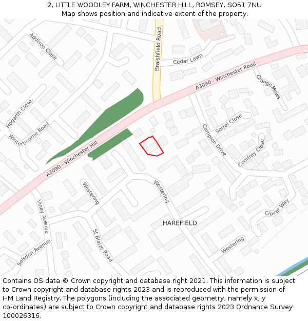 2, LITTLE WOODLEY FARM, WINCHESTER HILL, ROMSEY, SO51 7NU: Location map and indicative extent of plot