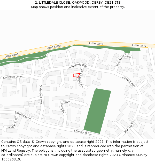 2, LITTLEDALE CLOSE, OAKWOOD, DERBY, DE21 2TS: Location map and indicative extent of plot