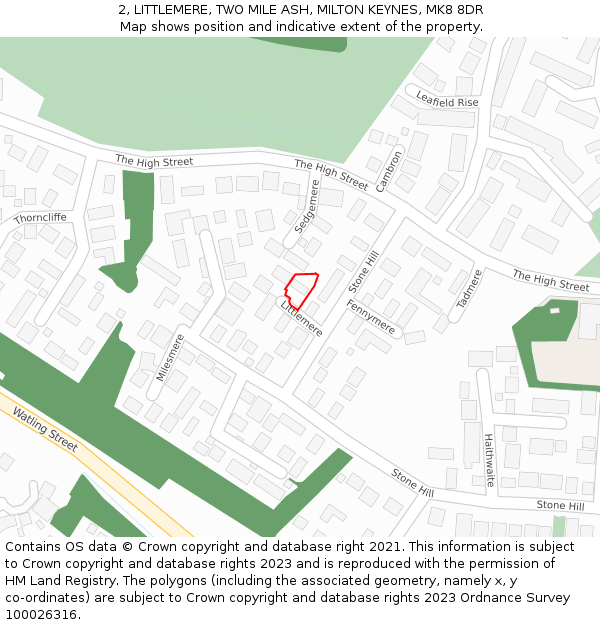 2, LITTLEMERE, TWO MILE ASH, MILTON KEYNES, MK8 8DR: Location map and indicative extent of plot