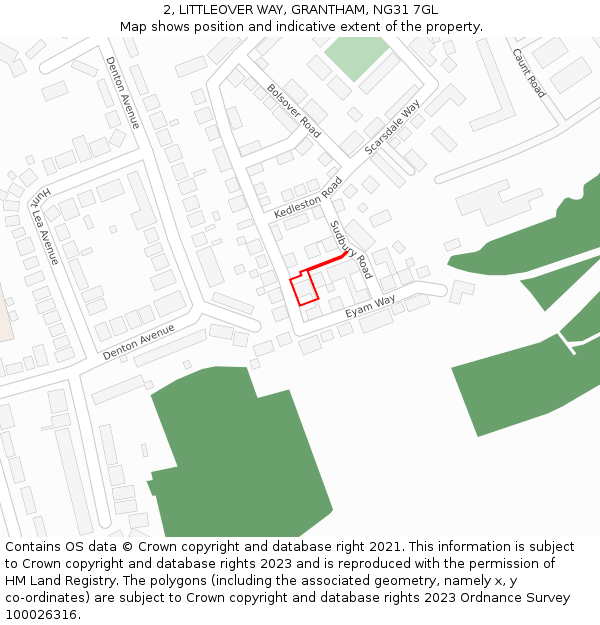 2, LITTLEOVER WAY, GRANTHAM, NG31 7GL: Location map and indicative extent of plot