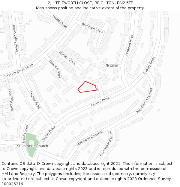 2, LITTLEWORTH CLOSE, BRIGHTON, BN2 6TF: Location map and indicative extent of plot
