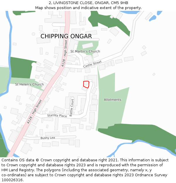 2, LIVINGSTONE CLOSE, ONGAR, CM5 9HB: Location map and indicative extent of plot