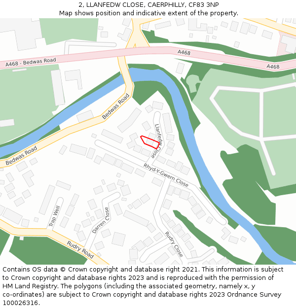 2, LLANFEDW CLOSE, CAERPHILLY, CF83 3NP: Location map and indicative extent of plot