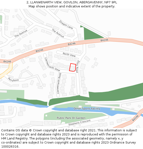 2, LLANWENARTH VIEW, GOVILON, ABERGAVENNY, NP7 9PL: Location map and indicative extent of plot