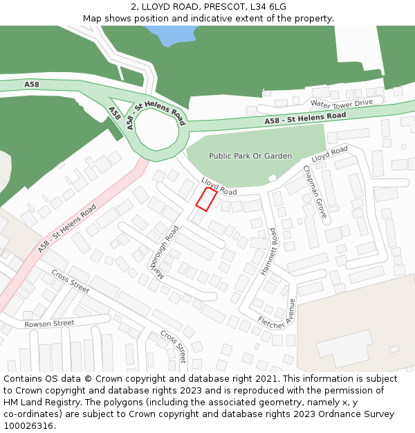 2, LLOYD ROAD, PRESCOT, L34 6LG: Location map and indicative extent of plot