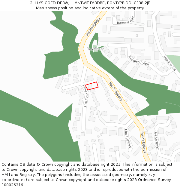 2, LLYS COED DERW, LLANTWIT FARDRE, PONTYPRIDD, CF38 2JB: Location map and indicative extent of plot