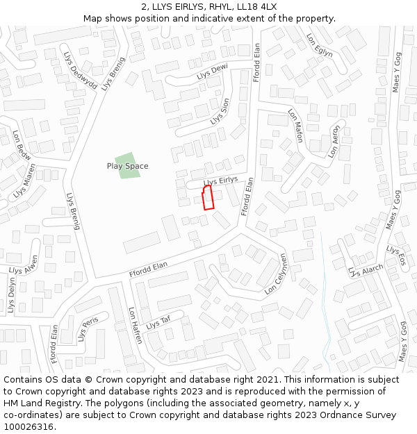 2, LLYS EIRLYS, RHYL, LL18 4LX: Location map and indicative extent of plot