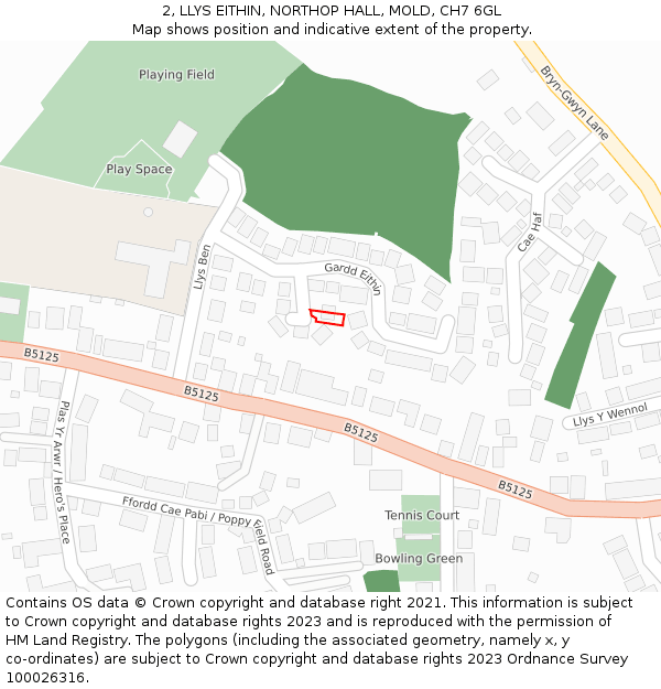 2, LLYS EITHIN, NORTHOP HALL, MOLD, CH7 6GL: Location map and indicative extent of plot