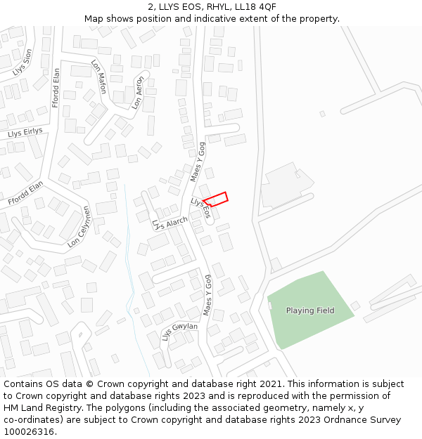 2, LLYS EOS, RHYL, LL18 4QF: Location map and indicative extent of plot