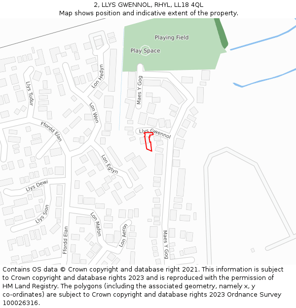 2, LLYS GWENNOL, RHYL, LL18 4QL: Location map and indicative extent of plot