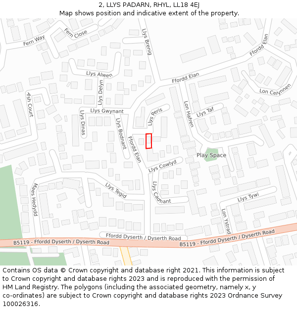 2, LLYS PADARN, RHYL, LL18 4EJ: Location map and indicative extent of plot