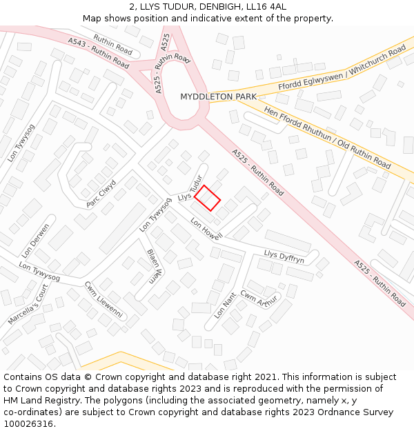 2, LLYS TUDUR, DENBIGH, LL16 4AL: Location map and indicative extent of plot