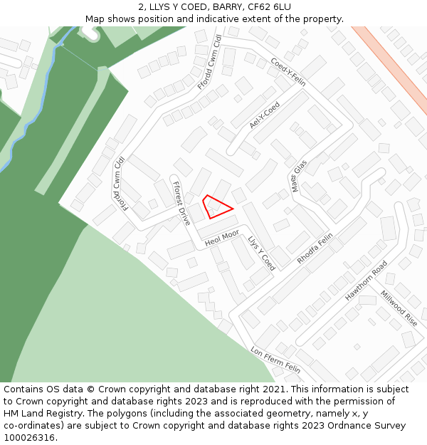 2, LLYS Y COED, BARRY, CF62 6LU: Location map and indicative extent of plot