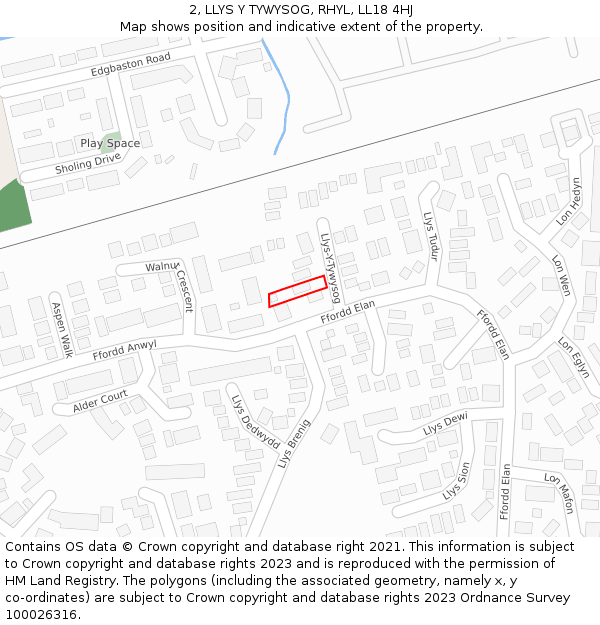 2, LLYS Y TYWYSOG, RHYL, LL18 4HJ: Location map and indicative extent of plot