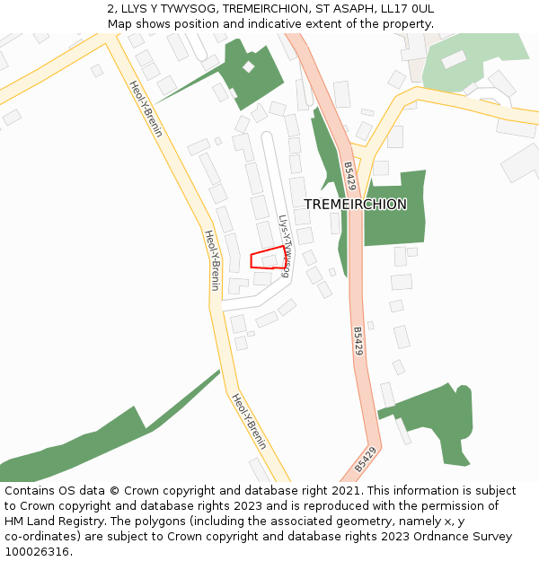 2, LLYS Y TYWYSOG, TREMEIRCHION, ST ASAPH, LL17 0UL: Location map and indicative extent of plot