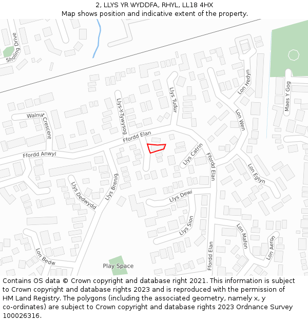 2, LLYS YR WYDDFA, RHYL, LL18 4HX: Location map and indicative extent of plot