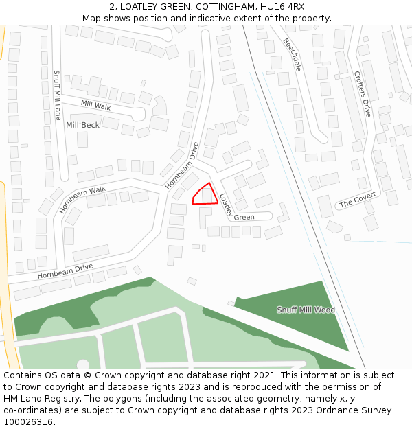 2, LOATLEY GREEN, COTTINGHAM, HU16 4RX: Location map and indicative extent of plot