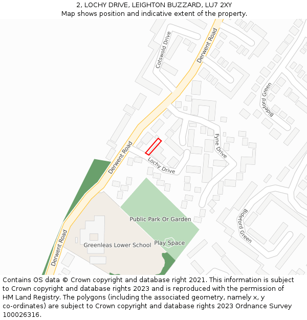 2, LOCHY DRIVE, LEIGHTON BUZZARD, LU7 2XY: Location map and indicative extent of plot