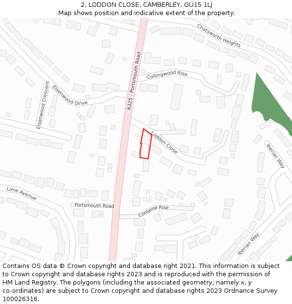 2, LODDON CLOSE, CAMBERLEY, GU15 1LJ: Location map and indicative extent of plot