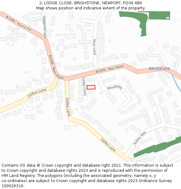 2, LODGE CLOSE, BRIGHSTONE, NEWPORT, PO30 4BX: Location map and indicative extent of plot