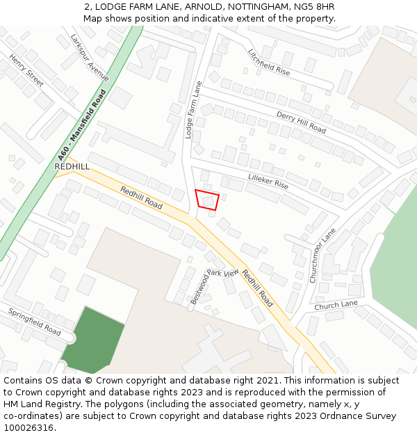 2, LODGE FARM LANE, ARNOLD, NOTTINGHAM, NG5 8HR: Location map and indicative extent of plot