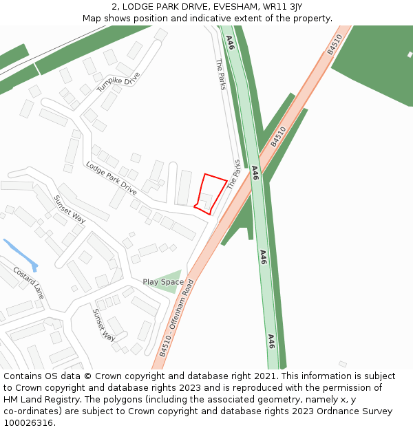 2, LODGE PARK DRIVE, EVESHAM, WR11 3JY: Location map and indicative extent of plot